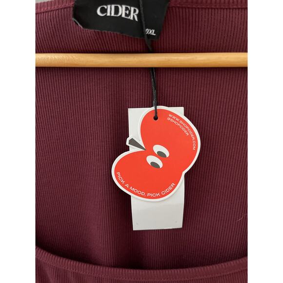 CIDER Solid Square Neck Long Sleeve‎ Ribbed Midi Dress in Wine Size XL - Picture 8 of 10